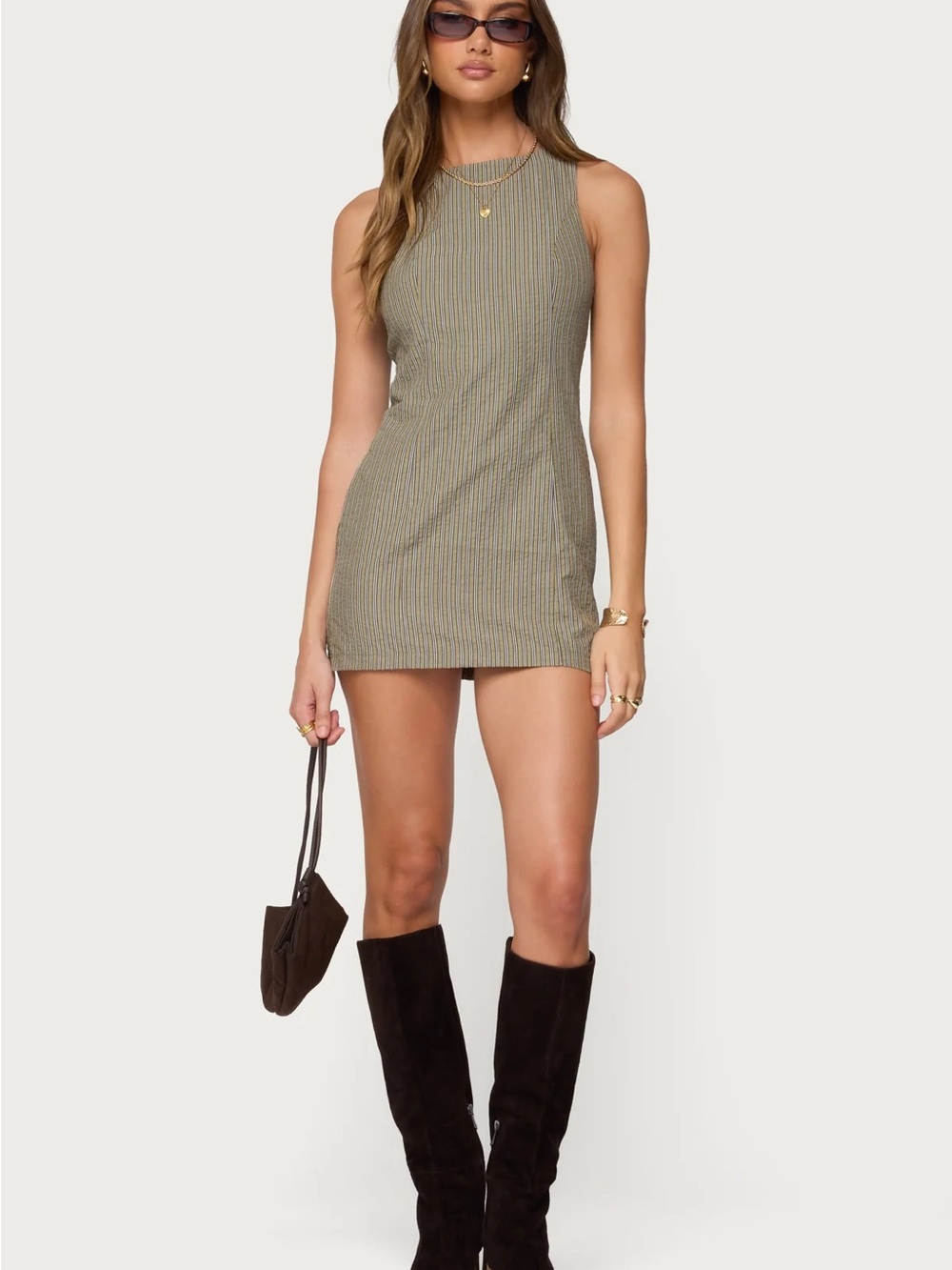 Edikted Olive Ribbed Sleeveless Mini Dress